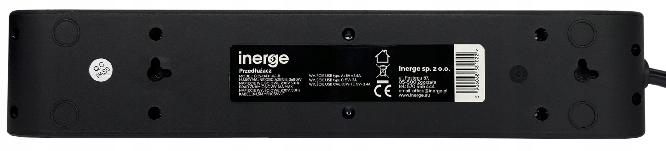 PRZEDŁUŻACZ LISTWA ZASILAJĄCA 4 GNIAZDA 3m 4x ŁADOWARKA USB 3x1,5MM² LED Długość kabla 3 m