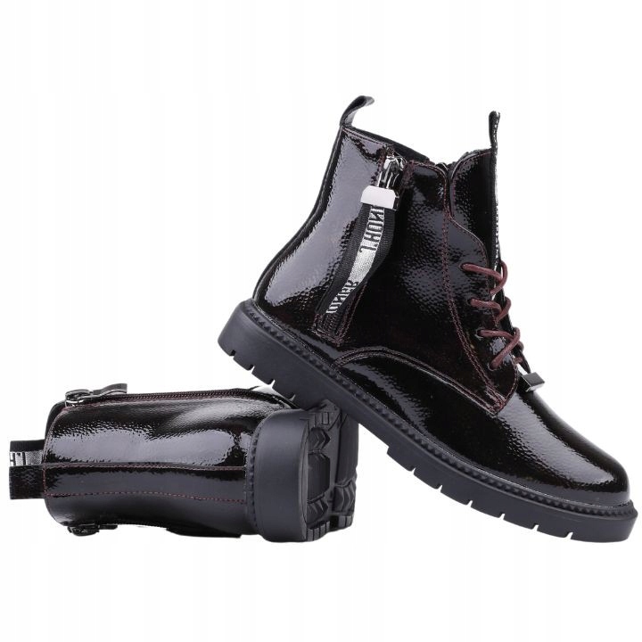 Botki dziewczęce na zamek ocieplone płaskie bordo Stan opakowania oryginalne