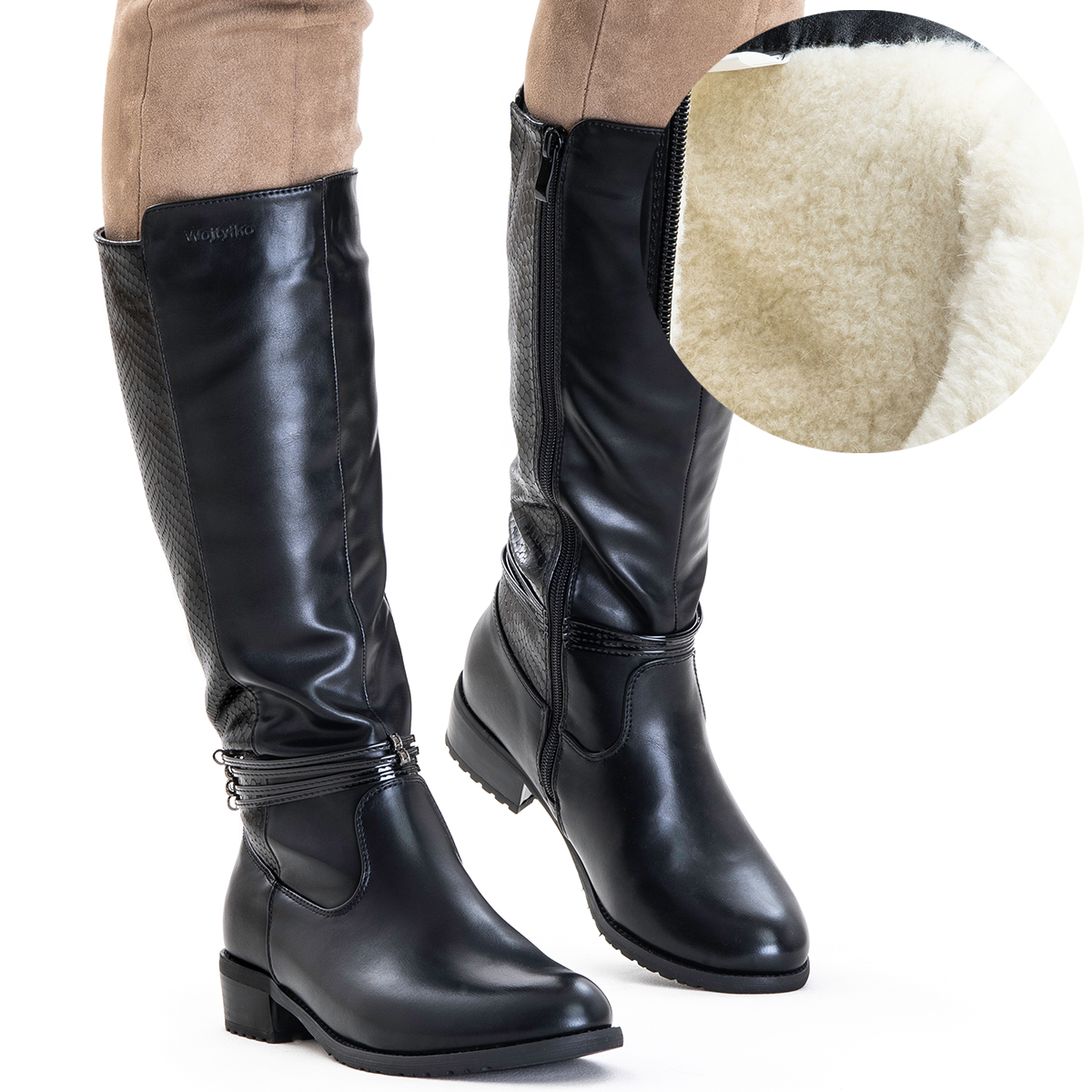 Kozaki ocieplane WEŁNA zgrabne oficerki ciepłe miękkie Wojtyłko