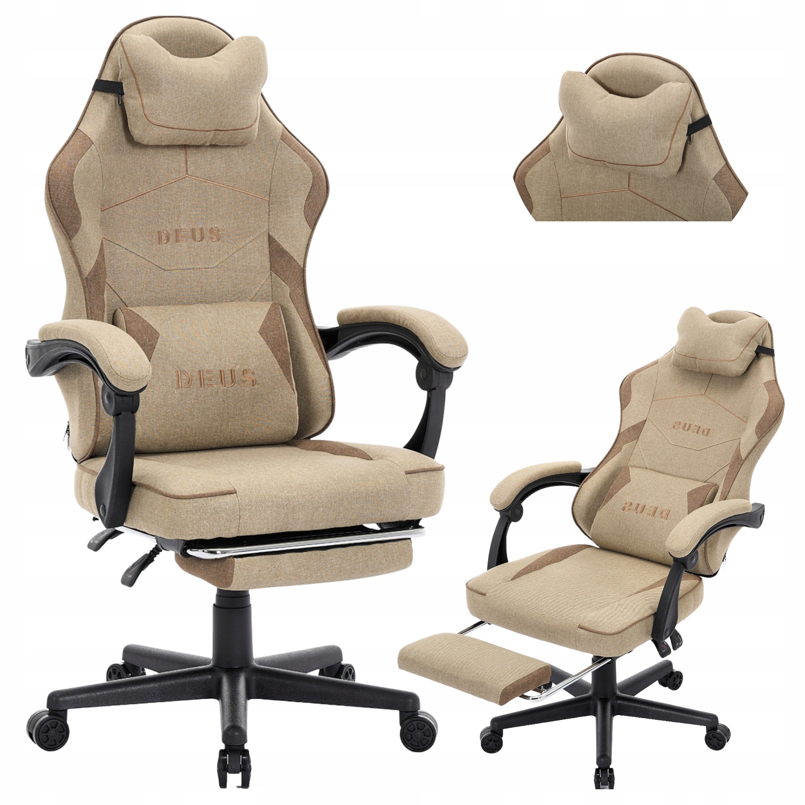 Herní křeslo Látkové otočné kancelářské Křeslo Pro Hráče s podnožkou