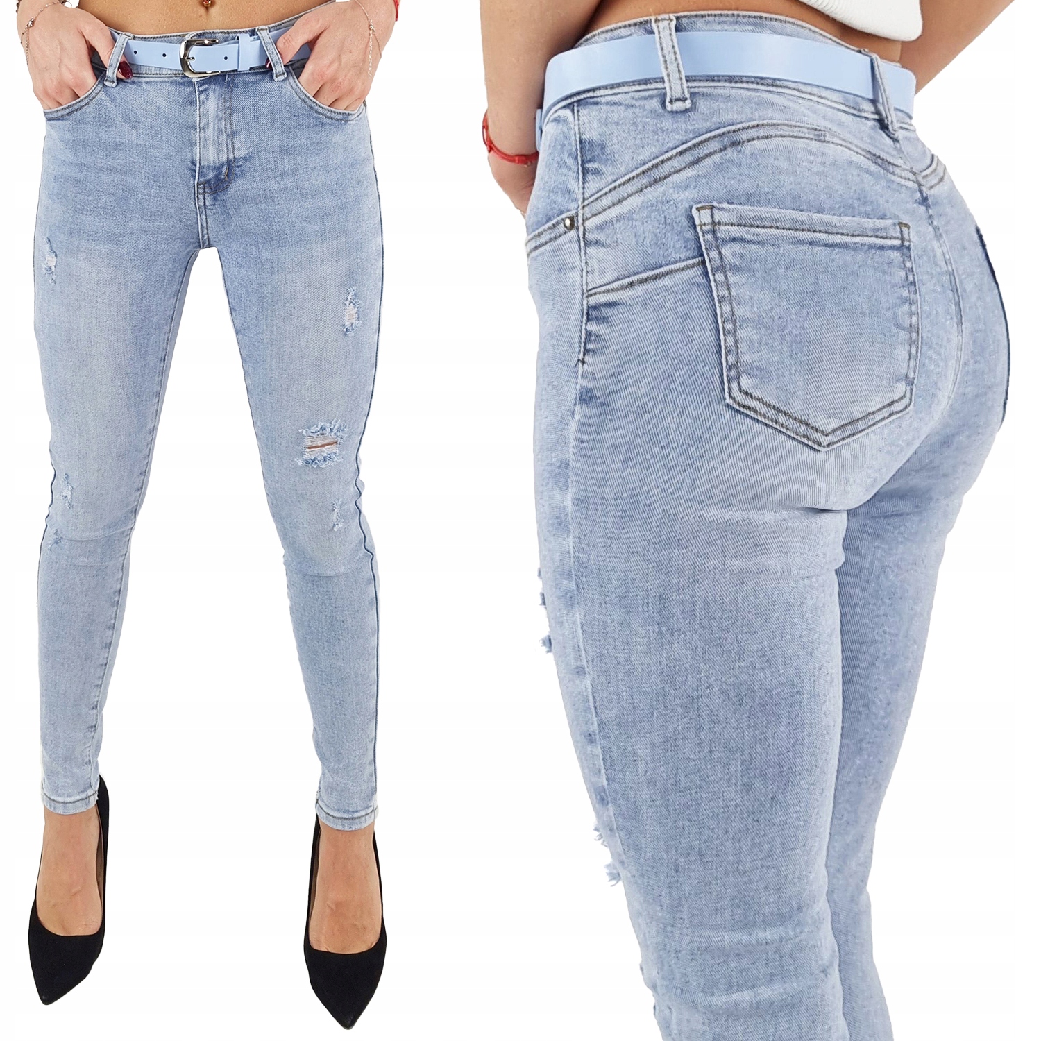 M. Sara Premium Cthically Jeansy spodnie damskie Rurki Push Up Blue