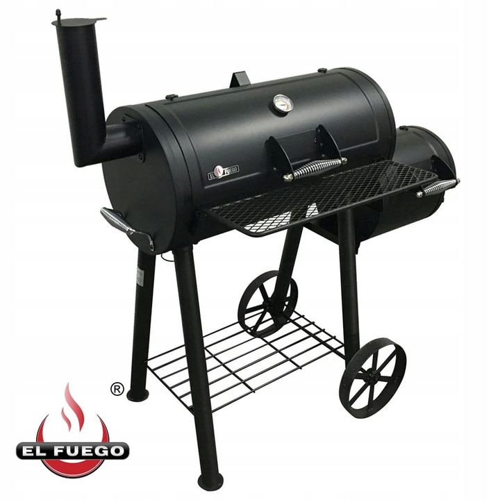 Grill Węglowy El Fuego Edmonton Z Wędzarką Na Kółkach Z Kominem Od Ręki