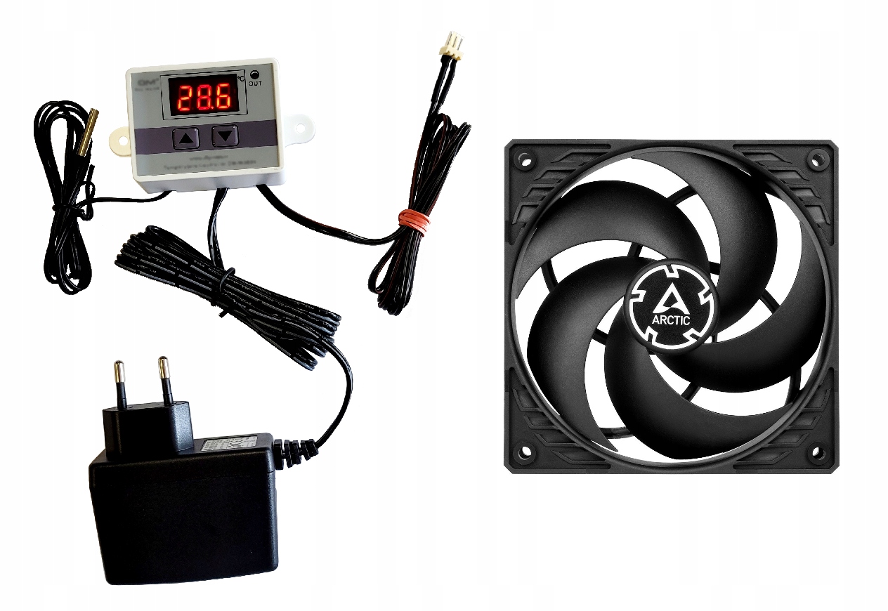 Ventilátor do skříně Rack 19" napájecí zdroj 230 V s ukazatelem teploty