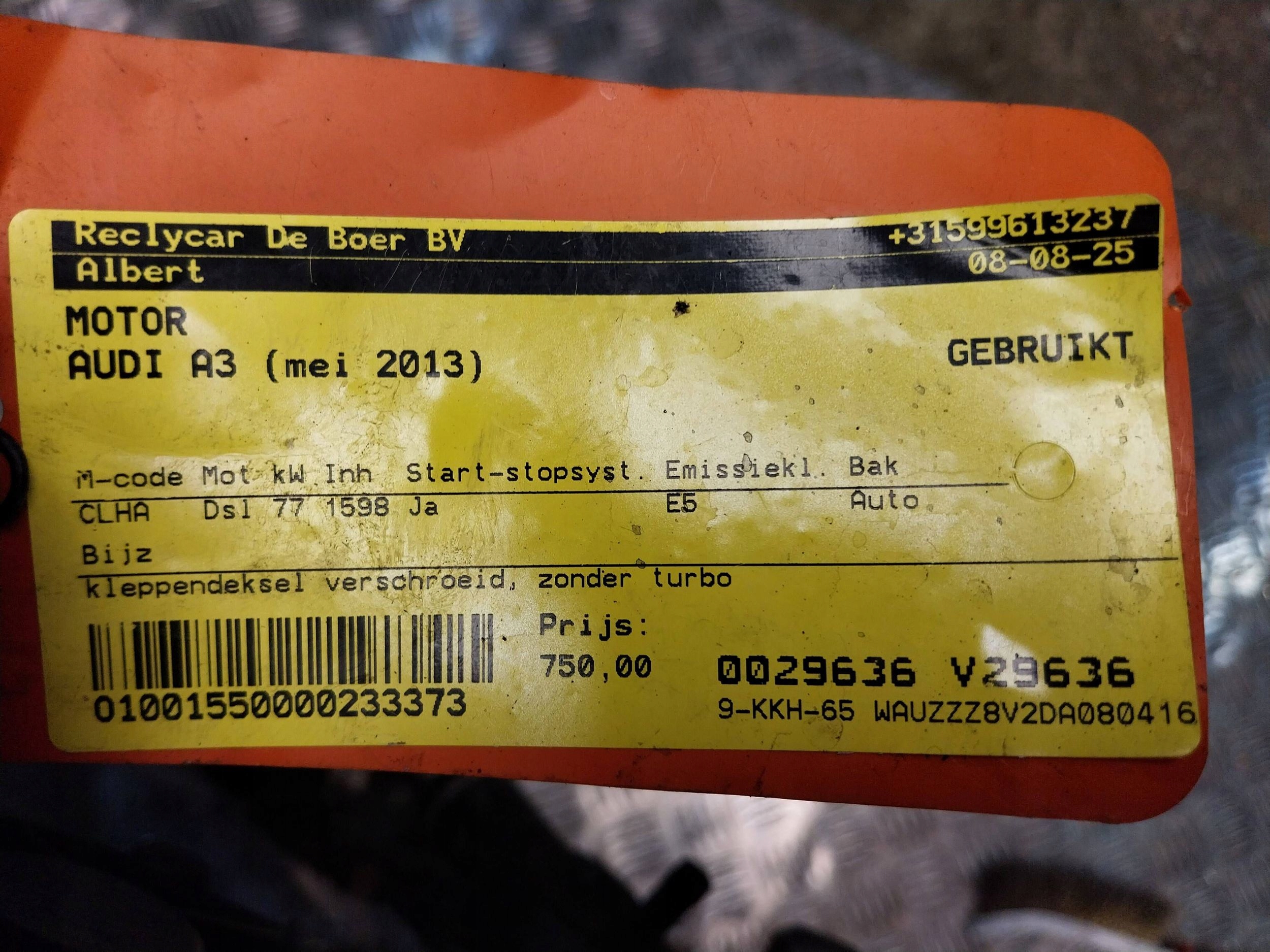 engine CLH CLHA SEAT LEON III A3 8V GOLF VII OCTAVIA III 1.6TDI unprotected pillar