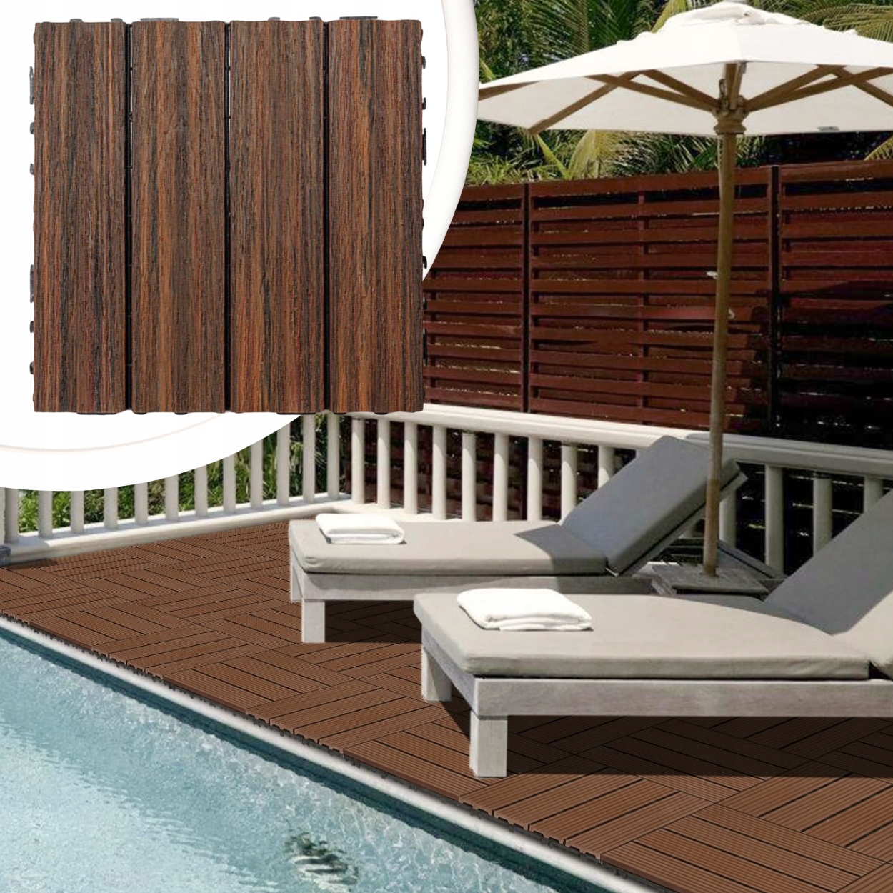 PODEST TARASOWY KOMPOZYTOWY PODŁOGA NA TARAS CIEMNY BRĄZ DREWNO 30x30x2,5cm Szerokość 0.3 m