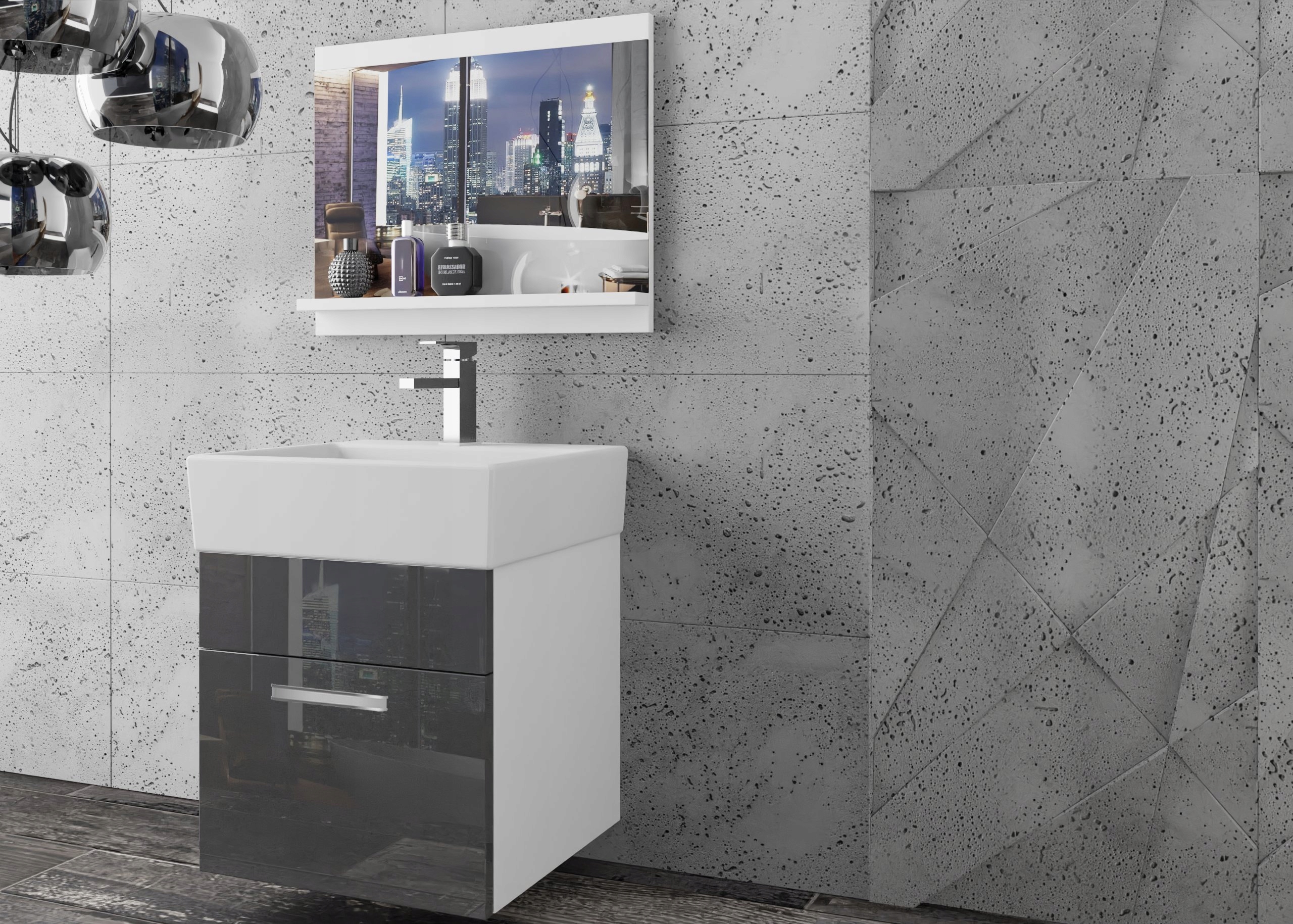 Meble łazienkowe z LUSTREM z UMYWALKĄ POŁYSK