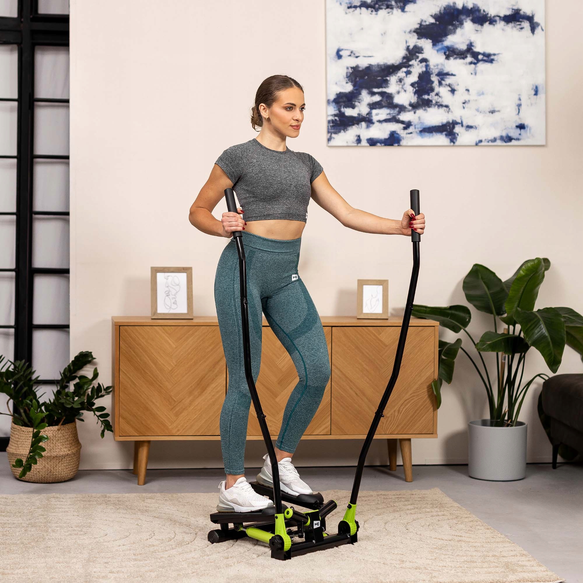 Stepper treningowy skrętny z ramionami nordic walking z linkami i regulacją Wysokość produktu 135 cm