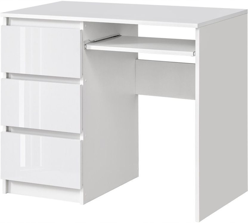 Biurko 3 szuflady lewe BIAŁY POŁYSK