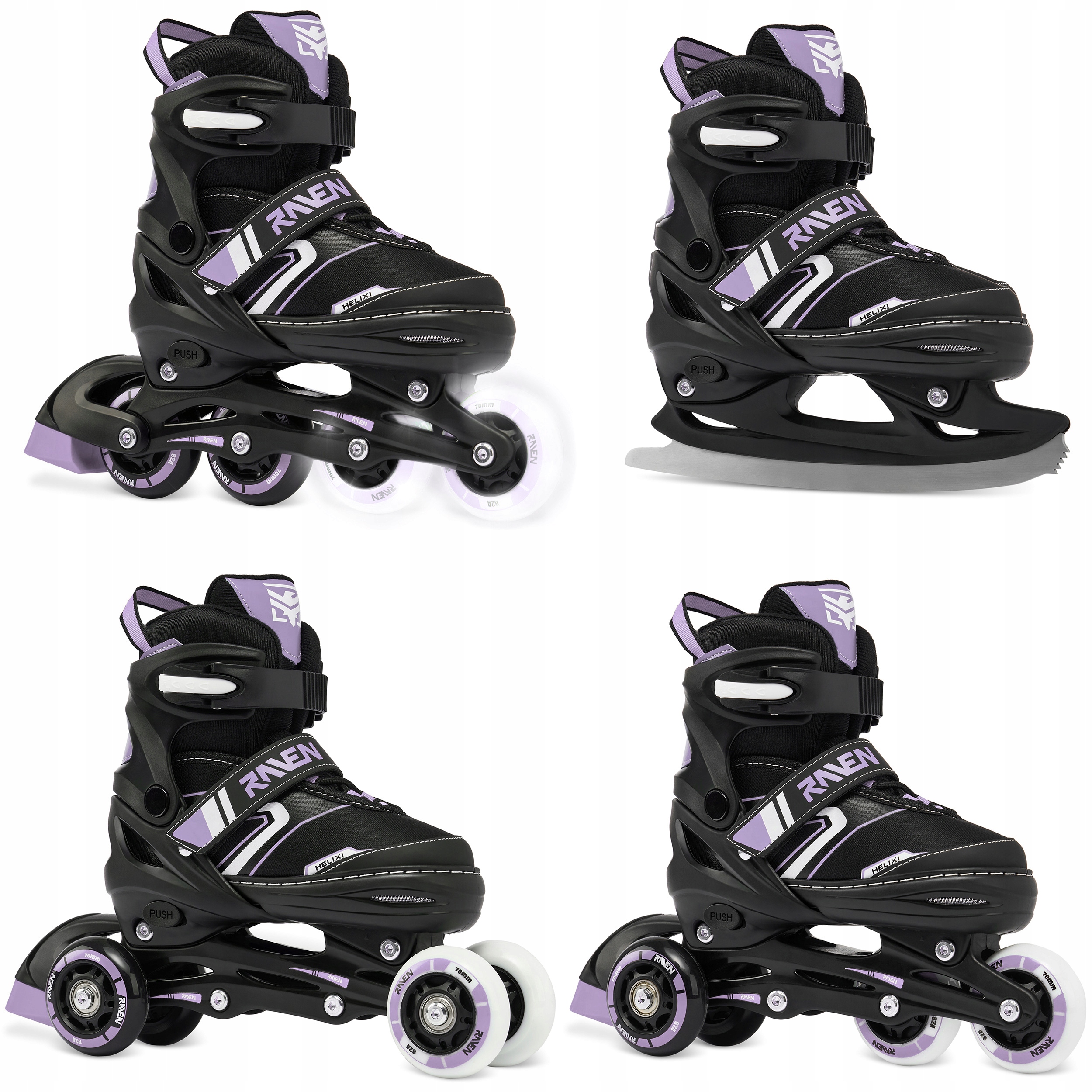 Rolki Wrotki Łyżwy figurowe 4w1 Raven Helixi Black/Violet 34-37 Kółka Led