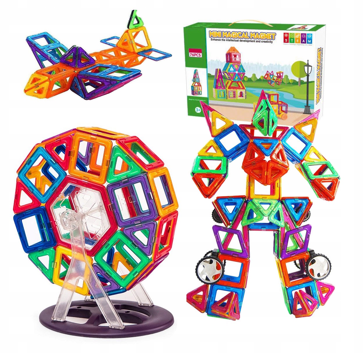 EDUKACYJNE KLOCKI MAGNETYCZNE ZESTAW 76 EL PANELE