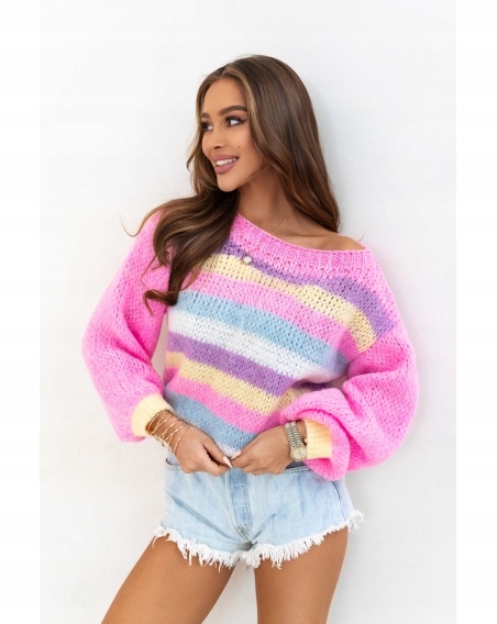Oversize svetr Boho Nová Kolekce Jaro 2026 Pastelový s pruhy