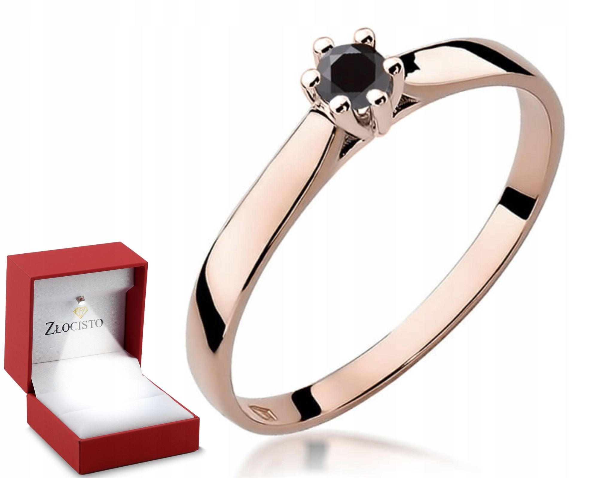 Růžové Zlato Prstýnek Černý Briliant Gravírování 585 Bonus Dárek