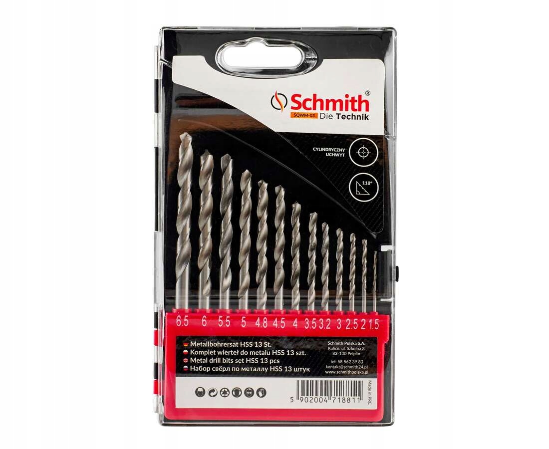SCHMITH KOMPLET WIERTEŁ DO METALU HSS 13 SZT