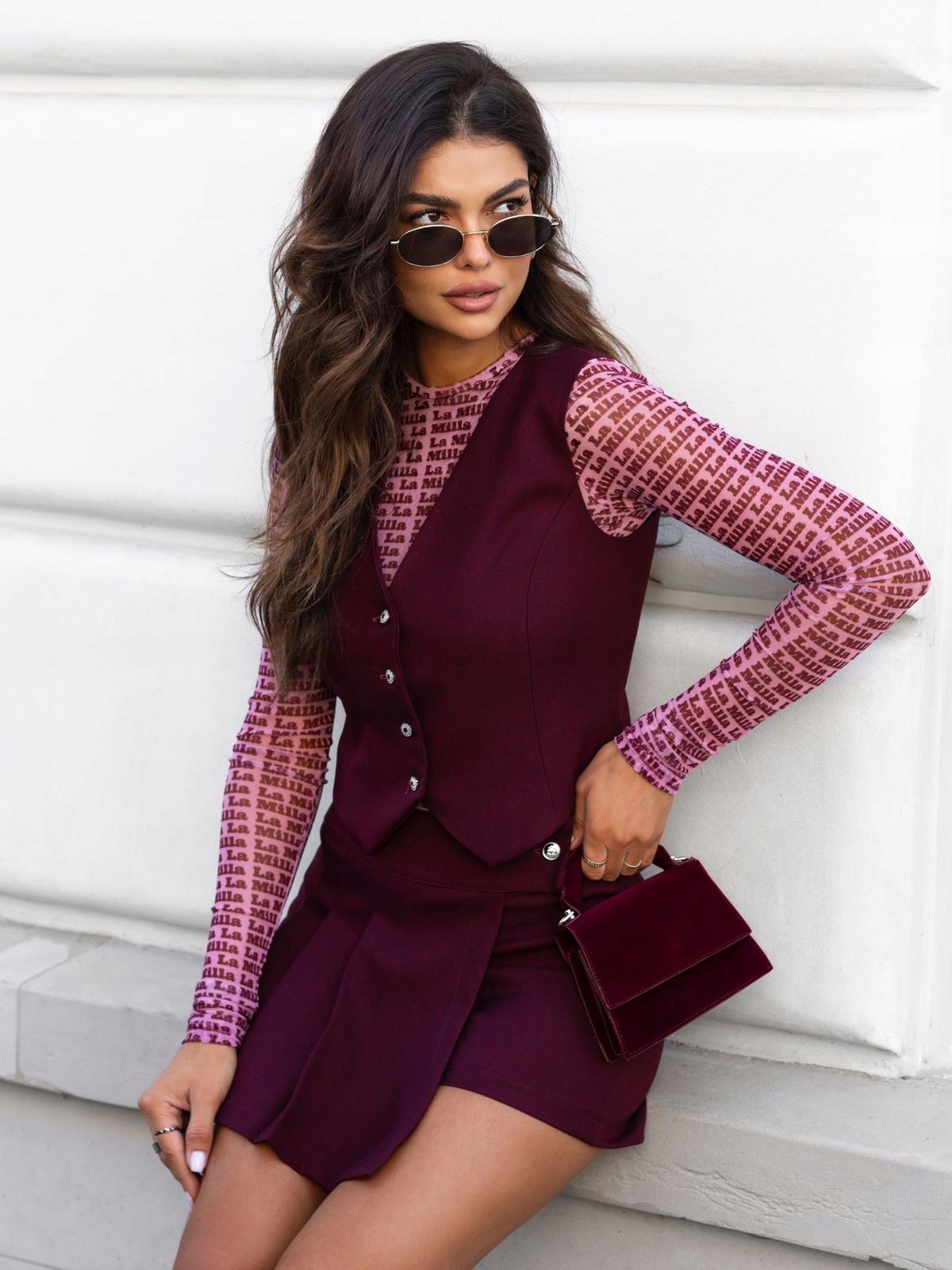 Vesta na knoflíky La Milla, vínová vel. S