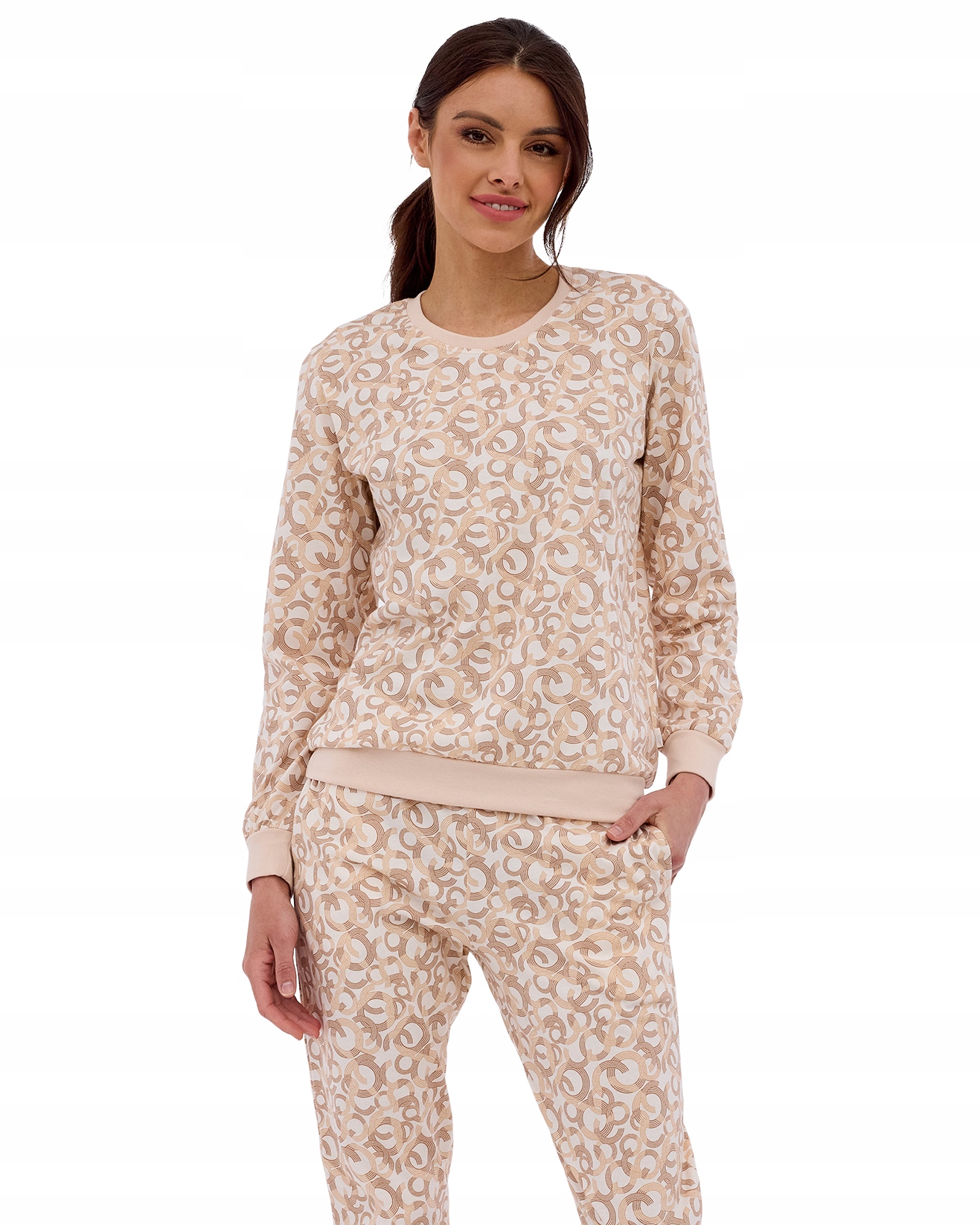 Piżama damska Cornette 163/398 Penny r. M (38) kieszenie geometryczny beż