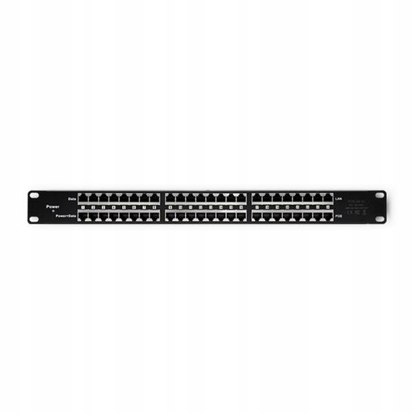 Qoltec Patch panel Rack| 48V 24 portů Pasivní PoE Injector Černý