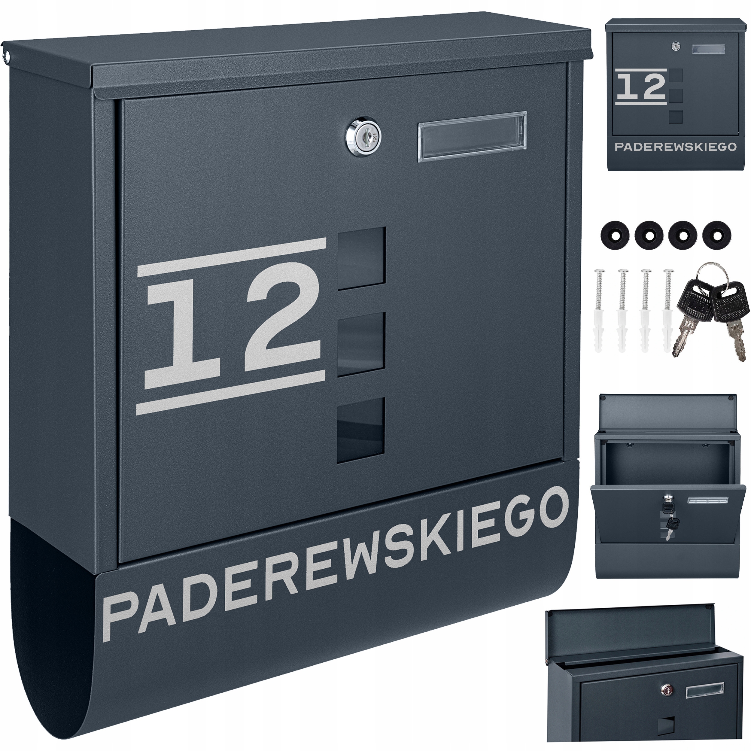 Poštovní Schránka Na Poštovní Dopisy Noviny Tuba Antracit Nápis Ulice Číslo