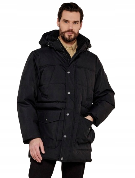 Tommy Hilfiger Černá Zimní Bunda S Kapucí A XXL Kapsami J_c