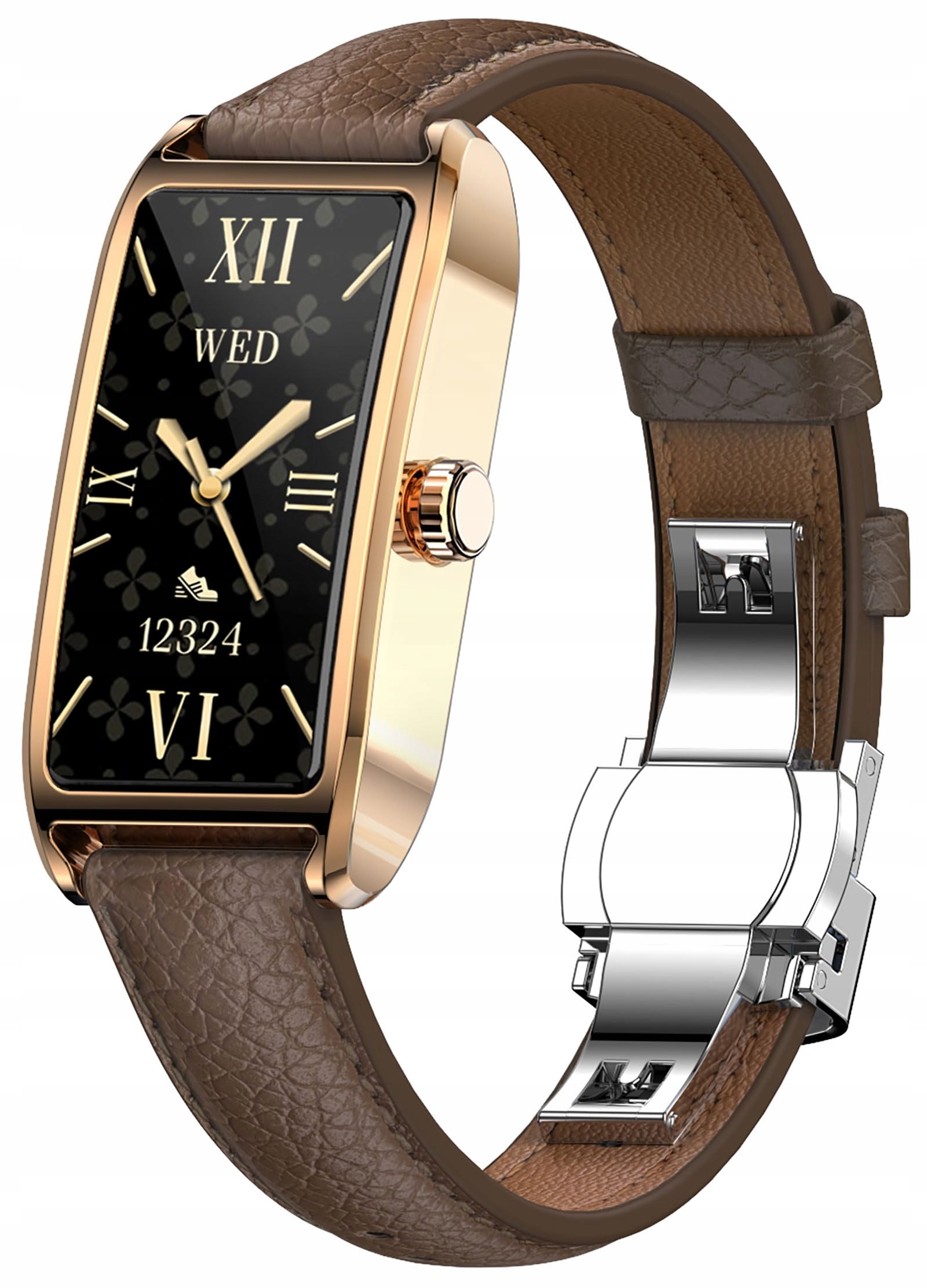 Dámské elegantní hodinky s funkcí sportu, zlato-hnědé