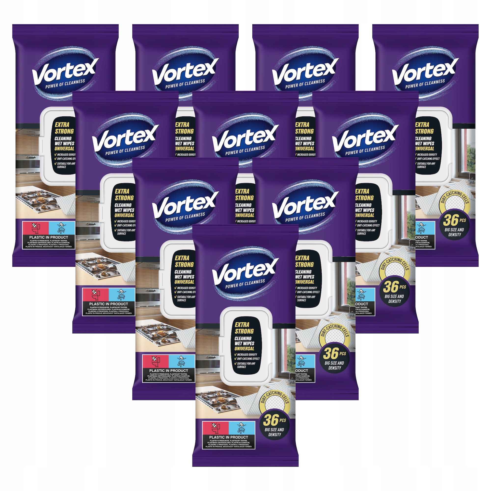 Levně Sada univerzálních vlhčené ubrousky „Extra Strong“ Vortex 10x36 ks