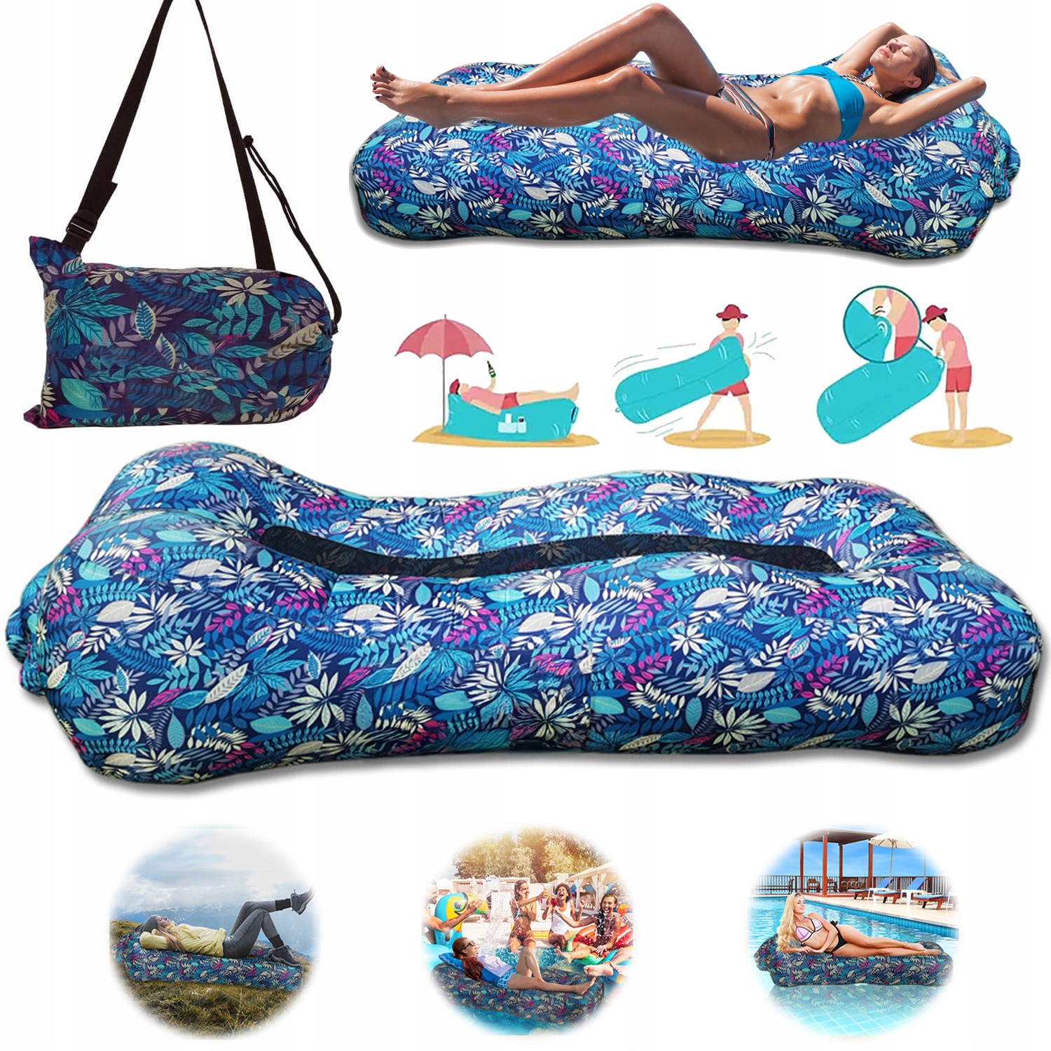 Nafukovací Rozkládací Pohovka Lazy Bag Postel Pláž S Úložnou Taškou