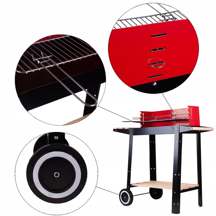 GRILL OGRODOWY WĘGLOWY PRZENOŚNY RUSZT KÓŁKA Wysokość grilla 80 cm