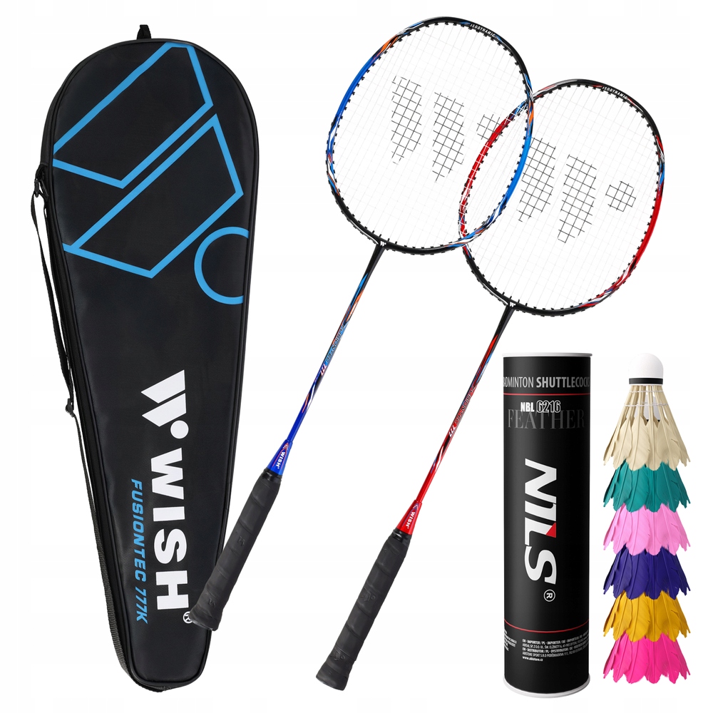 Zestaw 2 Rakiety W Pokrowcu 6 Lotek Z Kolorowych Piór Do Gry W Badmintona