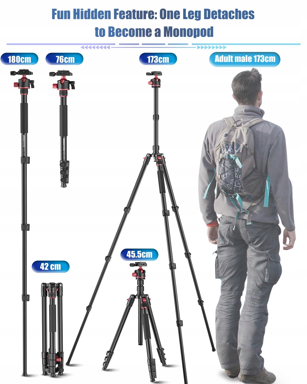 CAMBOFOTO 173cm Aluminiowy Statyw z Głowicą 360 i Uchwyt Na iPad — miniatura 5