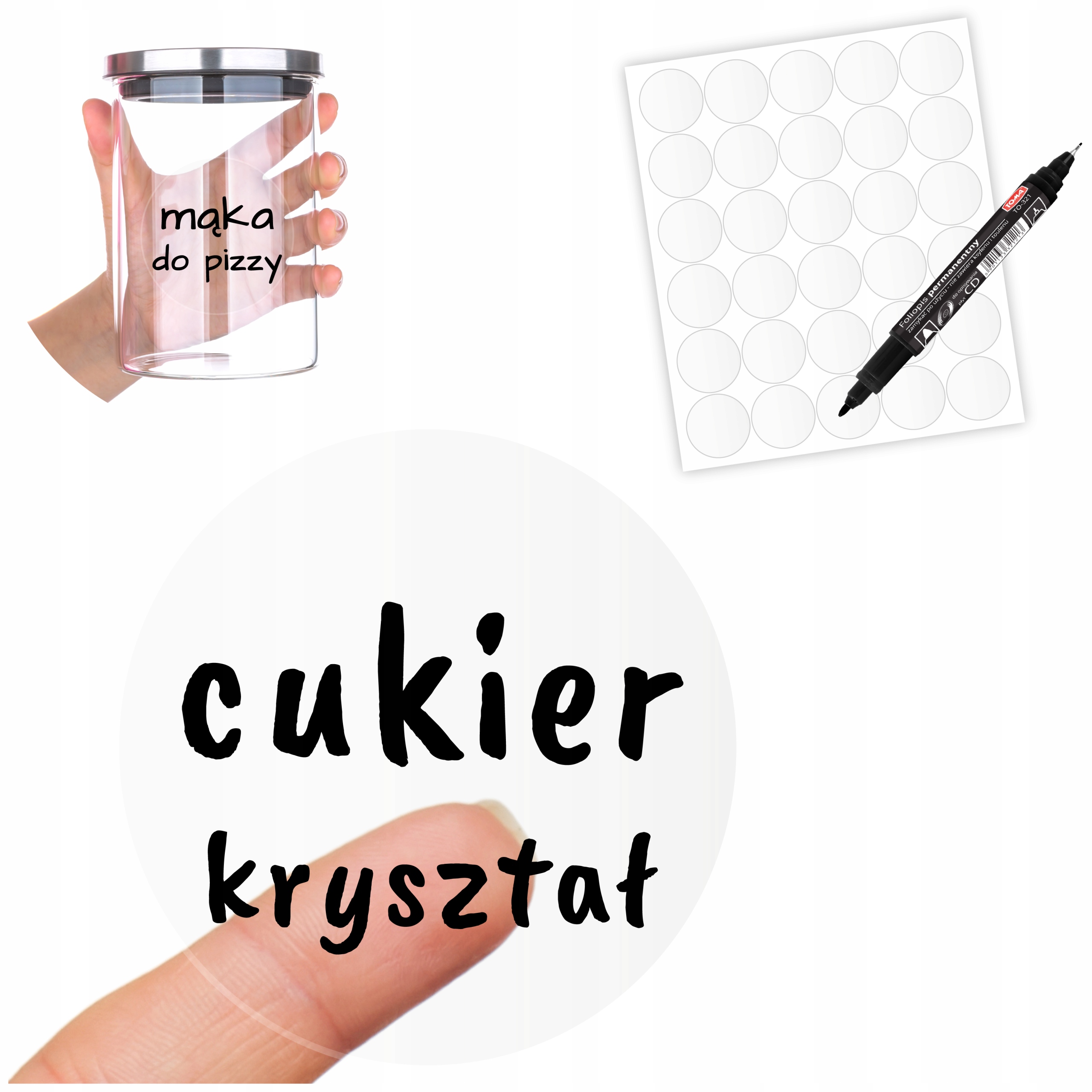 puste etykiety NAKLEJKI nalepki transparentne 30szt 6cm i marker czarny