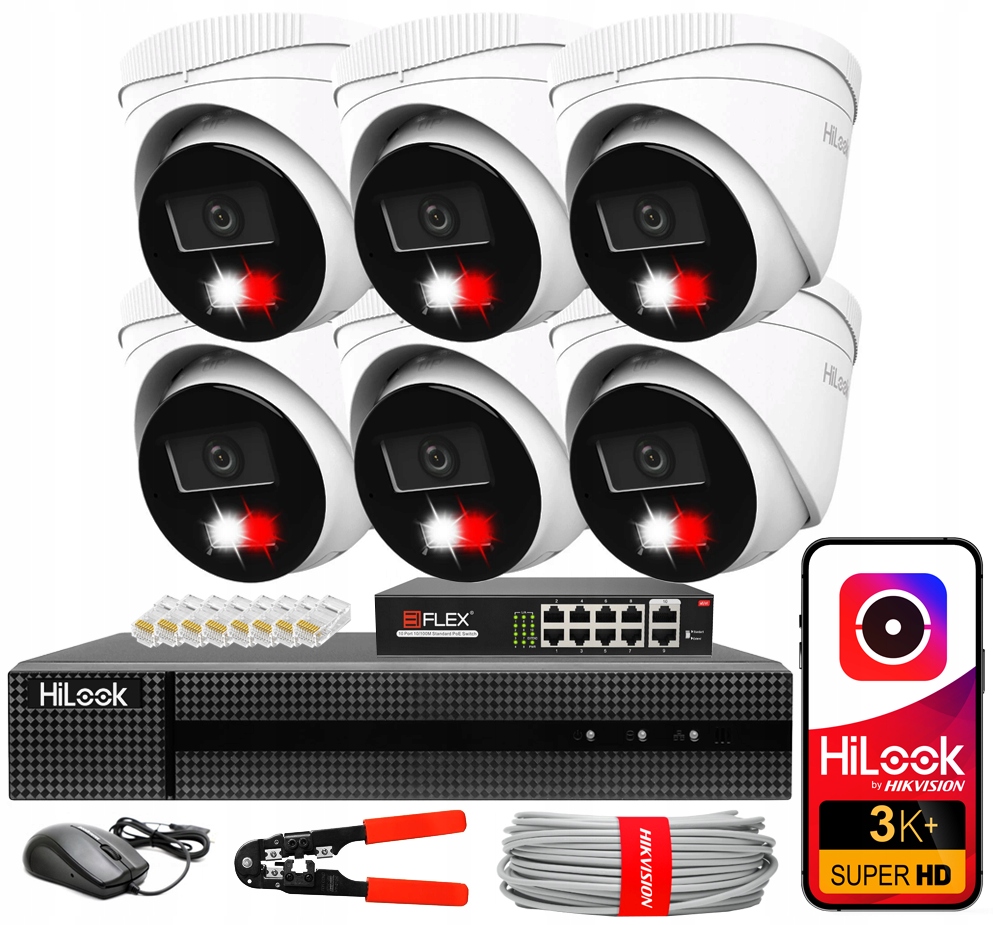 Sada pro monitorování 6MPx 6 kamer IPC-T260HA-LU Venkovní Nvr Switch PoE