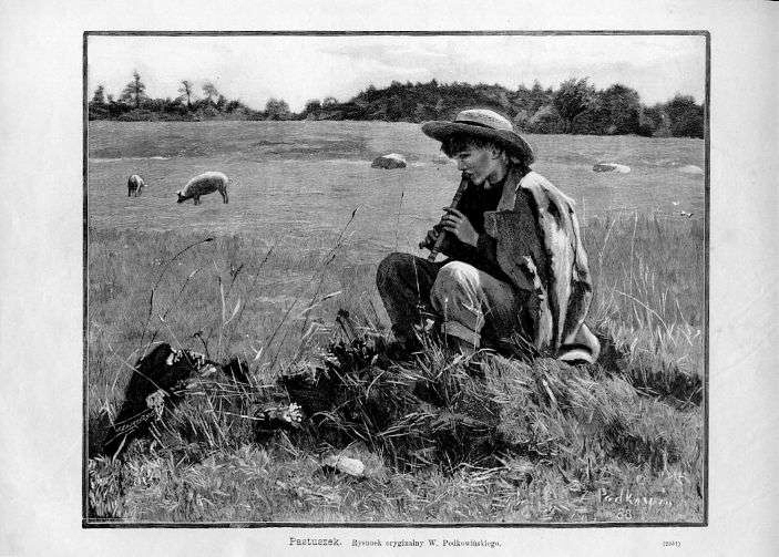 Władysław Podkowiński: Pastuszek. Rysunek oryginalny..., drzeworyt 1888