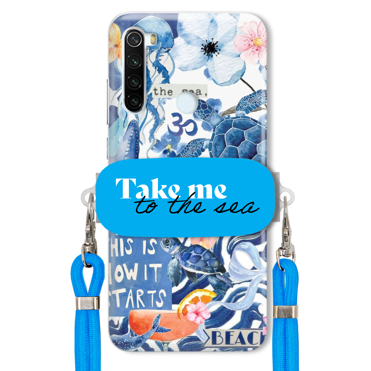 Pouzdro pro Xiaomi Redmi Note 8T Premium Vodítko modré Držák Take Me To The Sea