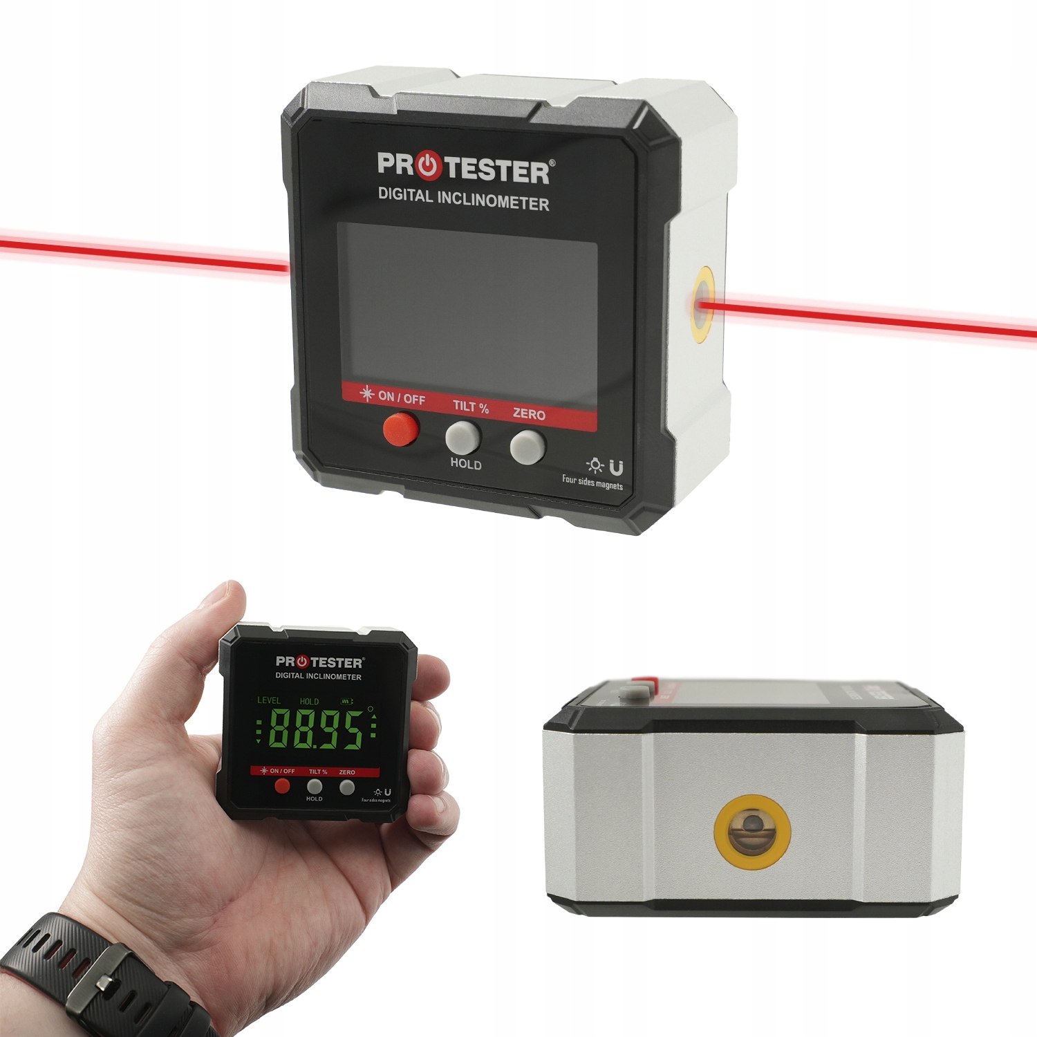 Laserový Úhloměr 4х90° Digitální Vodováha S Magnetem Inklinometr Měřič