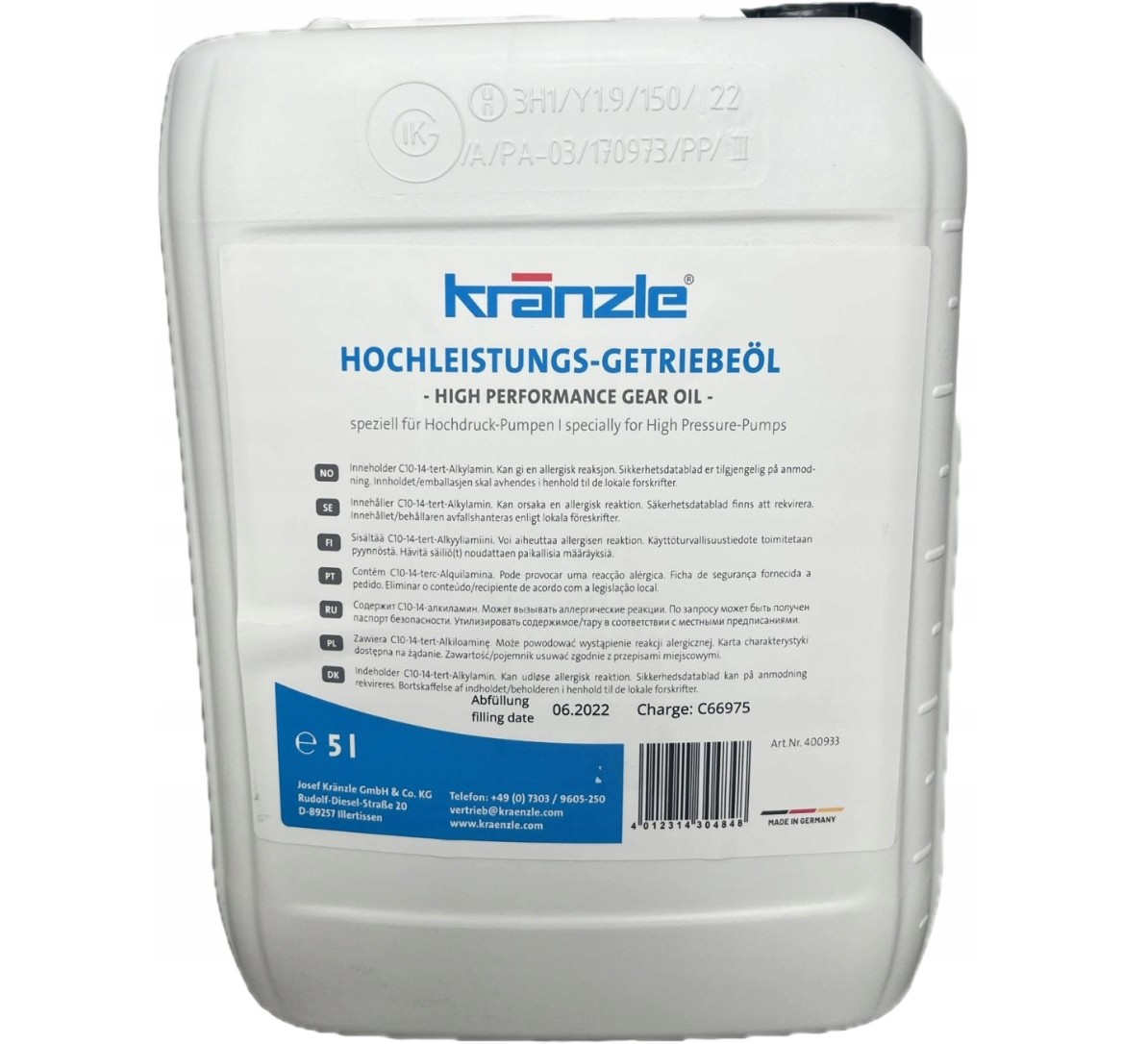Převodový olej Gear Oil Originální pro čerpadlo Am Aq Kranzle 5L 400933
