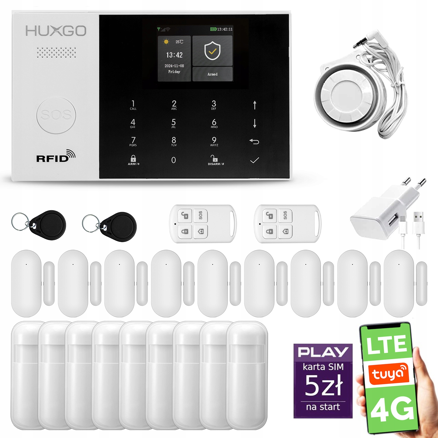 Bezdrátový alarm WiFi Gsm 4G, Tuya alarmová sada Huxgo HXA005 R9D9