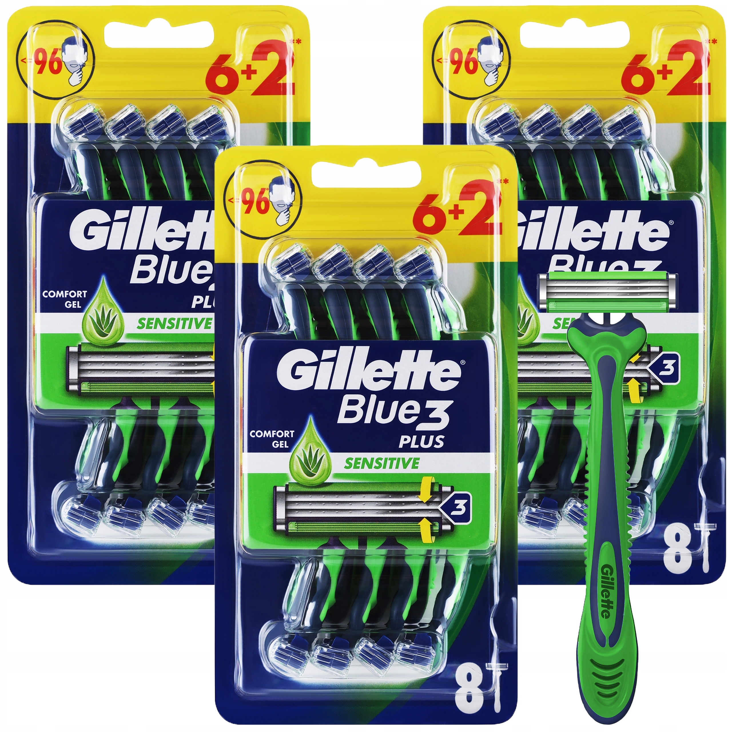 Holicí strojky Gillette Blue 3 Plus Sensitive s aloe vera 3 břity 24ks
