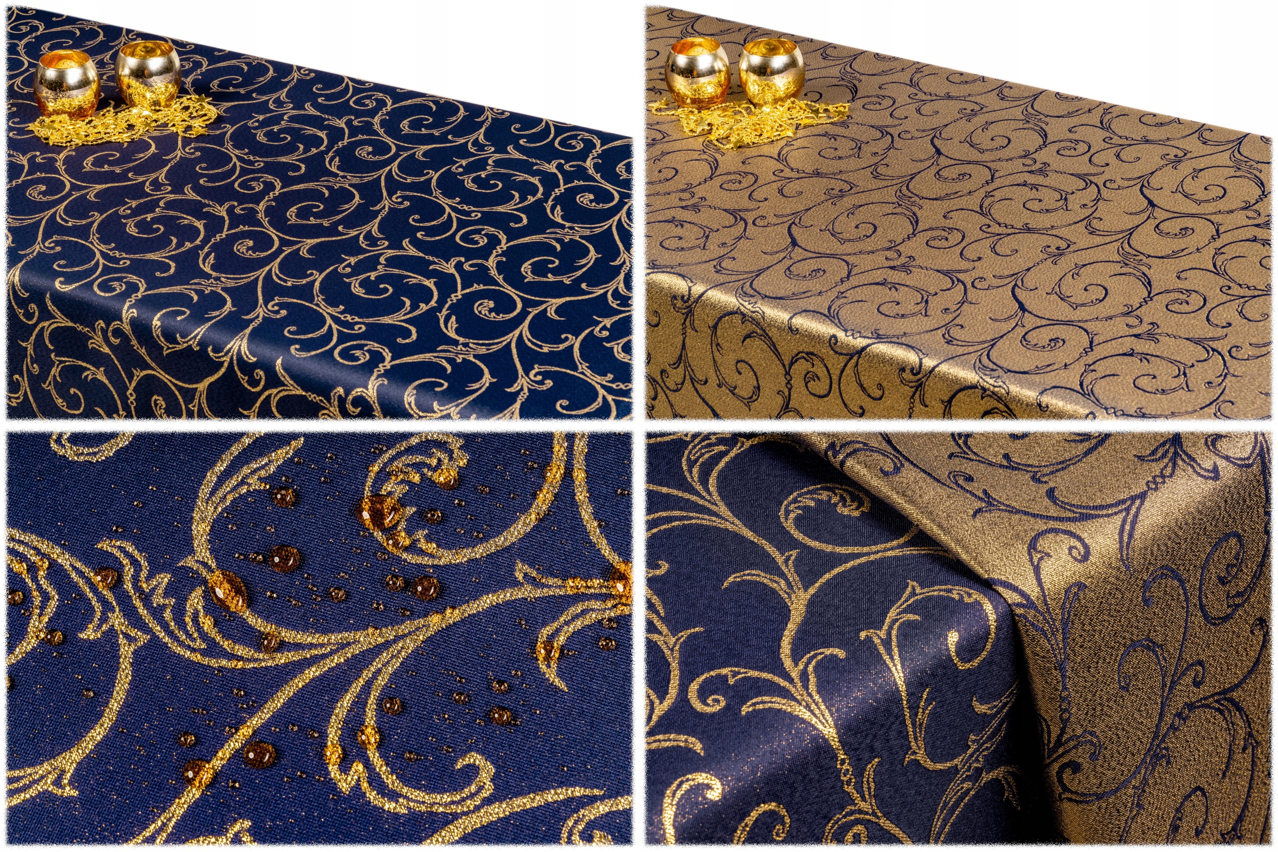 

obrus Dwustronny 110x160 Granatowy tulipan Złoty