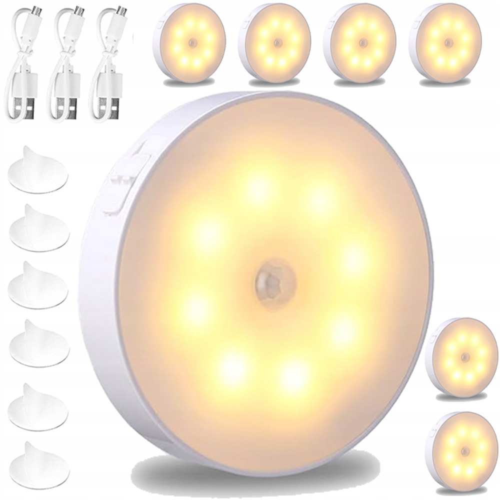 6 Ks Noční Lampa Bezdrátová Led Lampa S Pohybovým Senzorem Magnet 3 Režimy