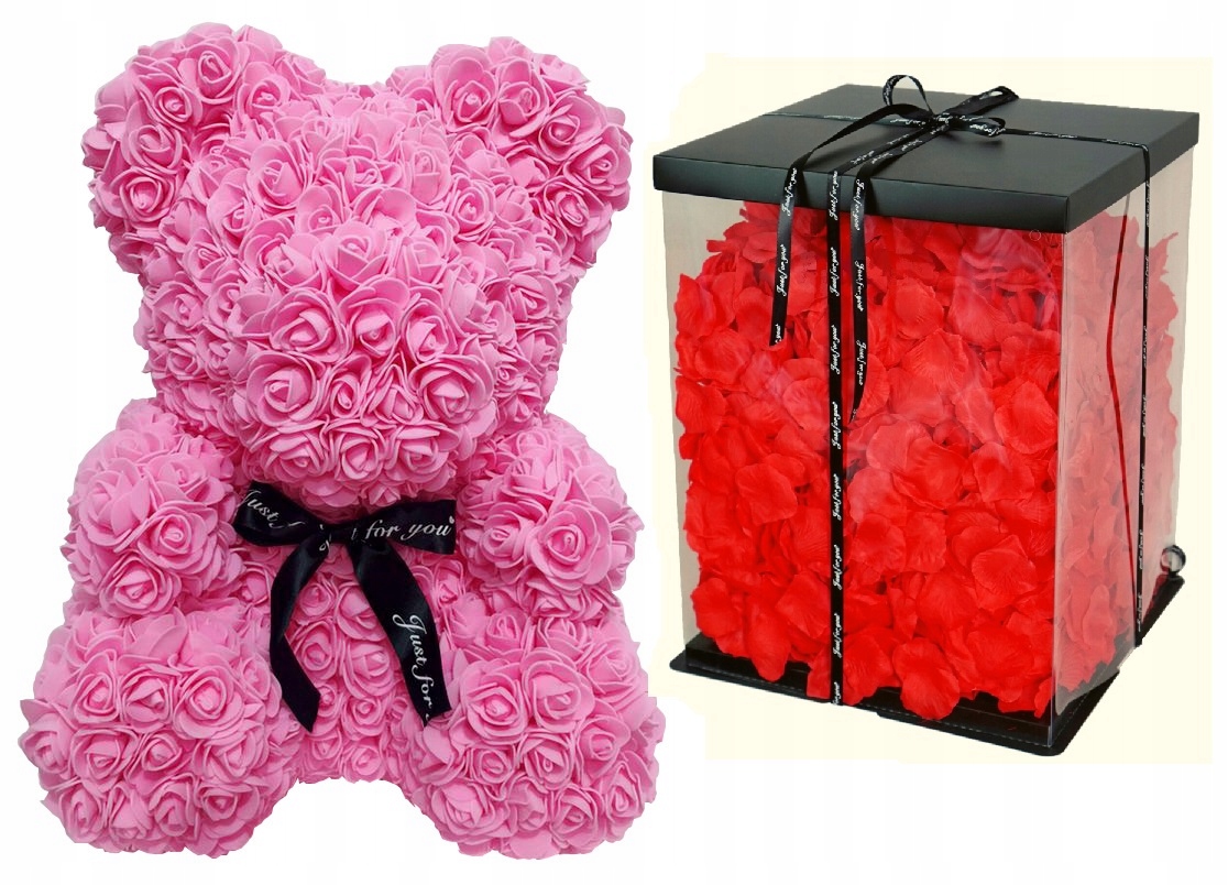 Pink Rose Bear 40 cm medvedík s ružami Krabička Vyplnenie