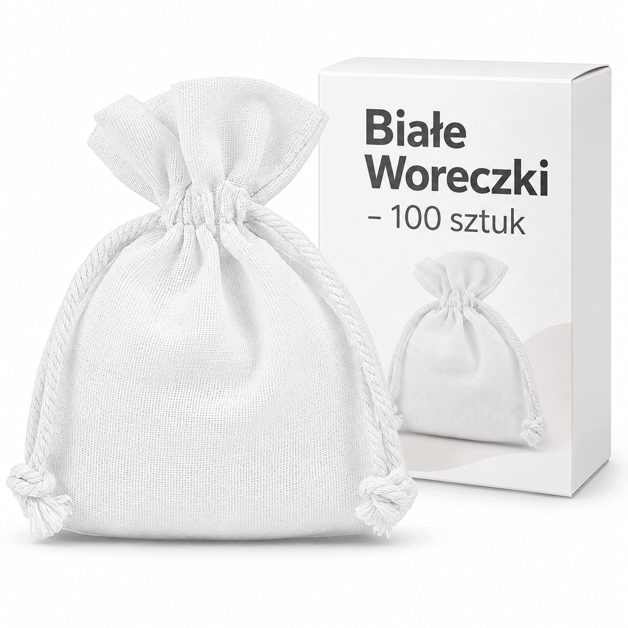 Bavlněné sáčky Bílé 100 kusů na Svatba Křtiny 8x10 cm se šňůrkou