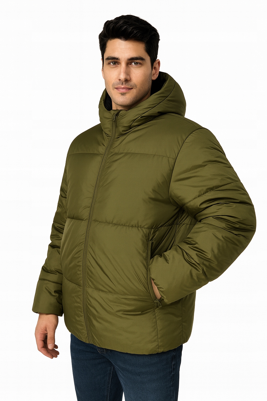 Pánská péřová bunda 4F se syntetickým teplým zimním peřím, khaki, vel. XXL