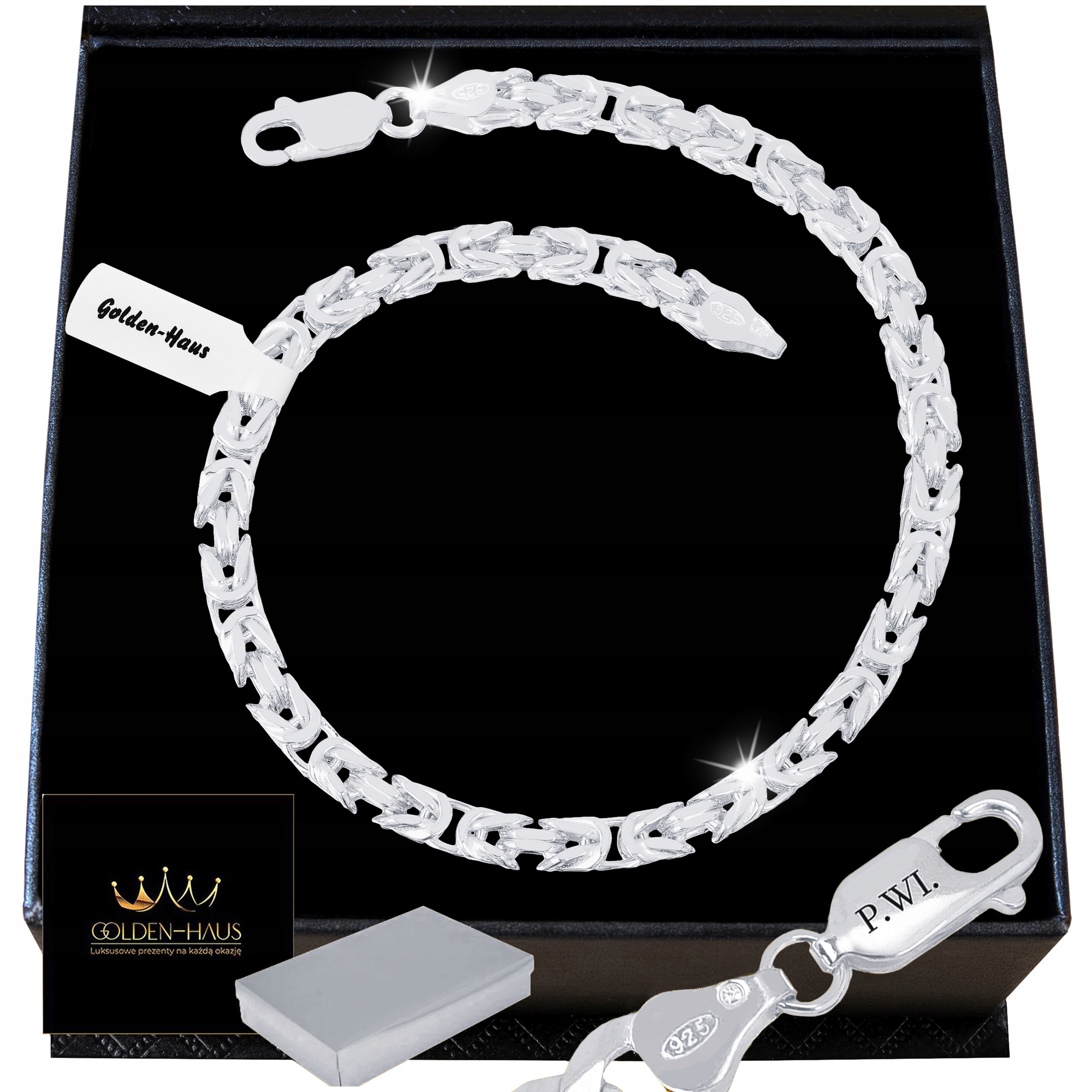 Stříbrný Pánský Náramek Královská Vazba 23 CM 3,8 MM Ryzost 925 Gravírování