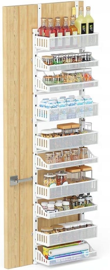 10patrový závěsný organizér za dveře s drátěnými košíky, nastavitelný, 43,5 cm, bílý