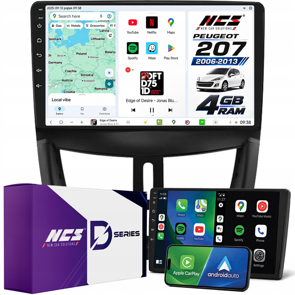 Autorádio Ncs D9 Peugeot 207 2006-2013 Android Navigace 4GB Lte