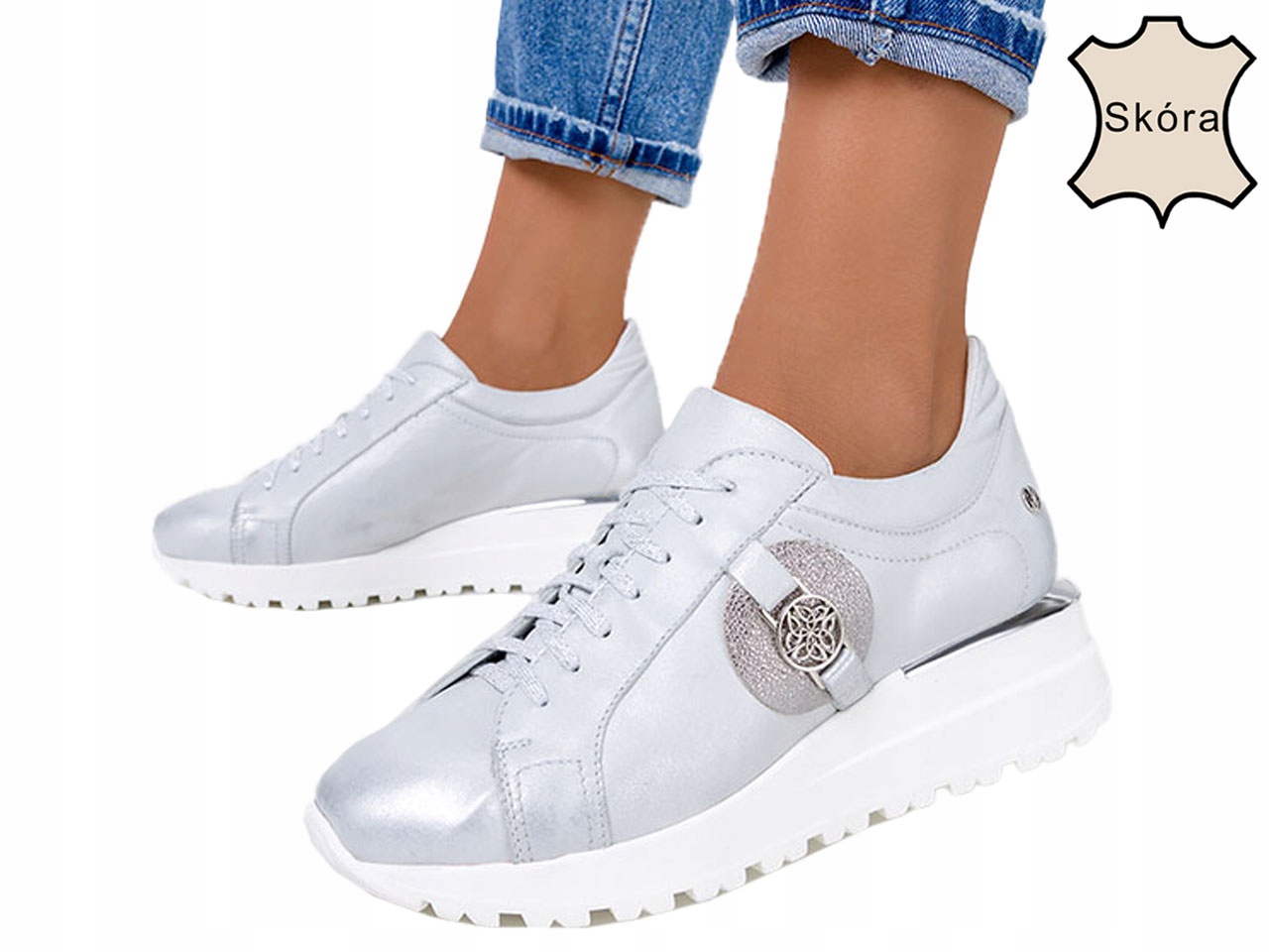 Sneakersy Buty Sportowe Na Koturnie Skóra Pl r 39