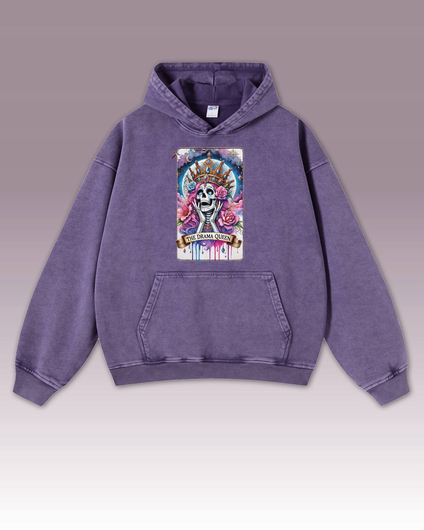 Mikina The Drama Queen Oversize Lebky Květiny Koruna Tma Fialová L