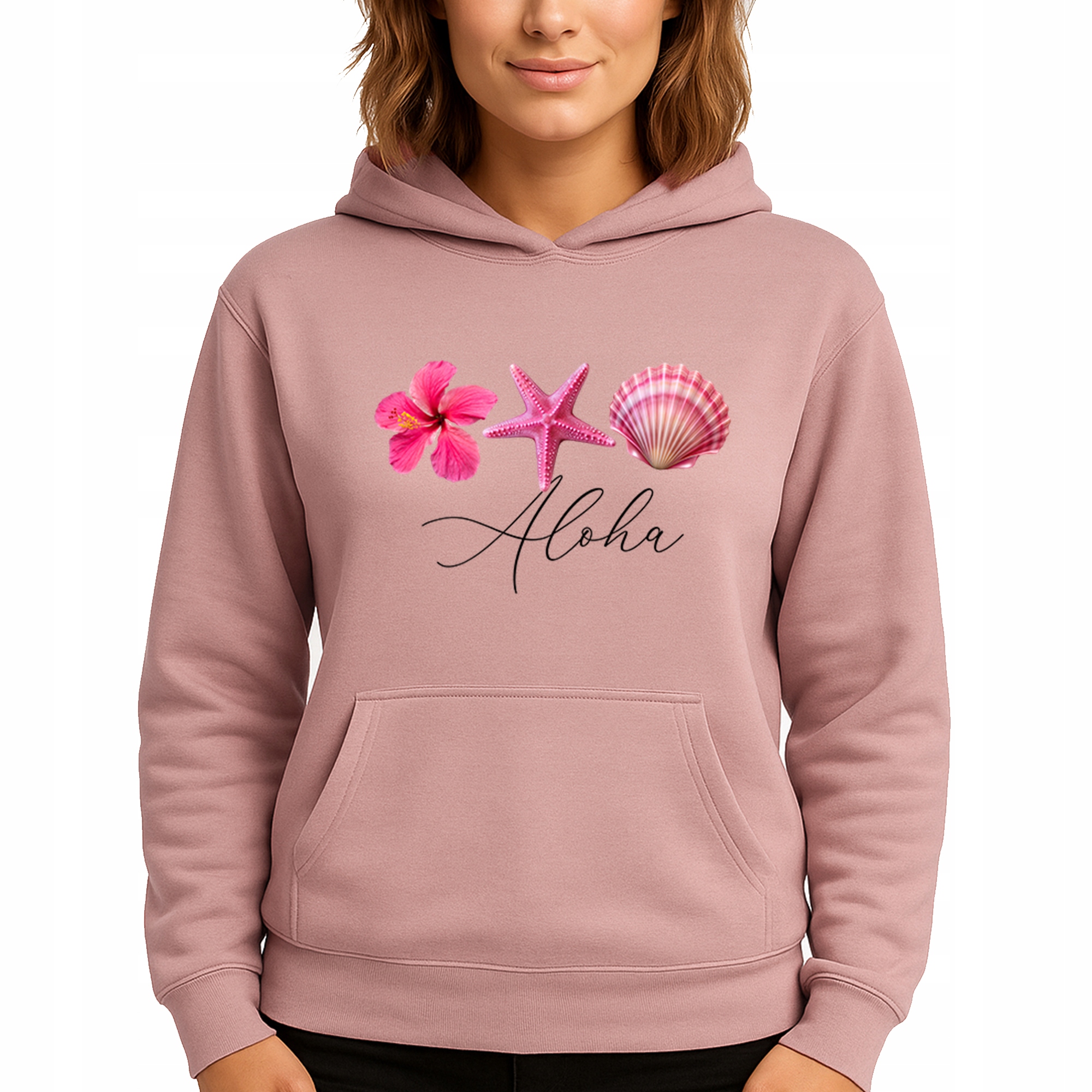 Mikina S Kapucí Hoodie Dusty Pink Bavlněná Módní Aloha Vel S