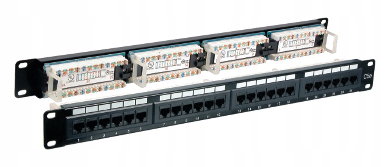 Patch Panel 1U Rack 19 UTP 24x RJ45 Cat5e, czarny