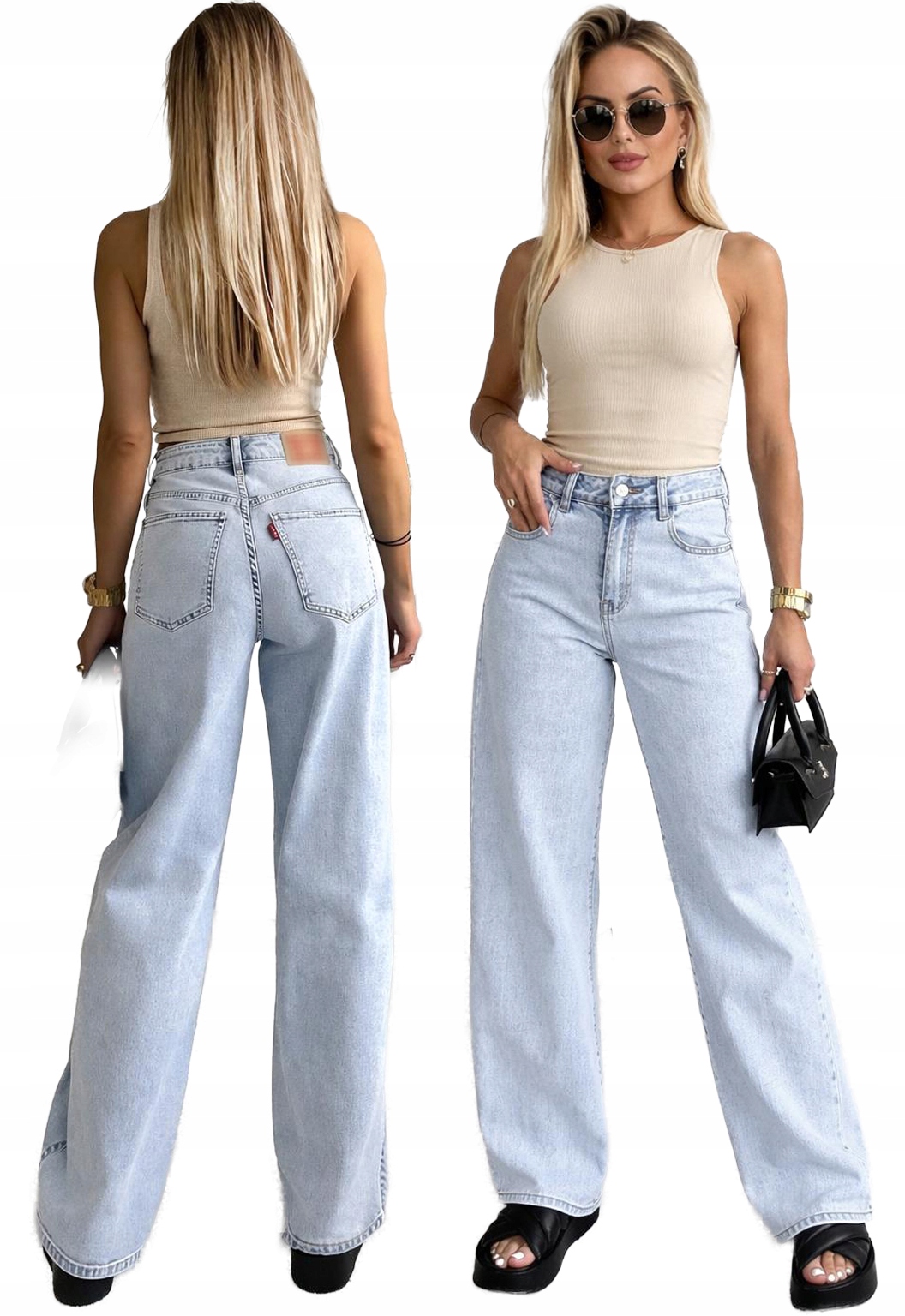 Spodnie damskie Jeansy wysoki stan Wide Leg wyszczuplające S Luizjana