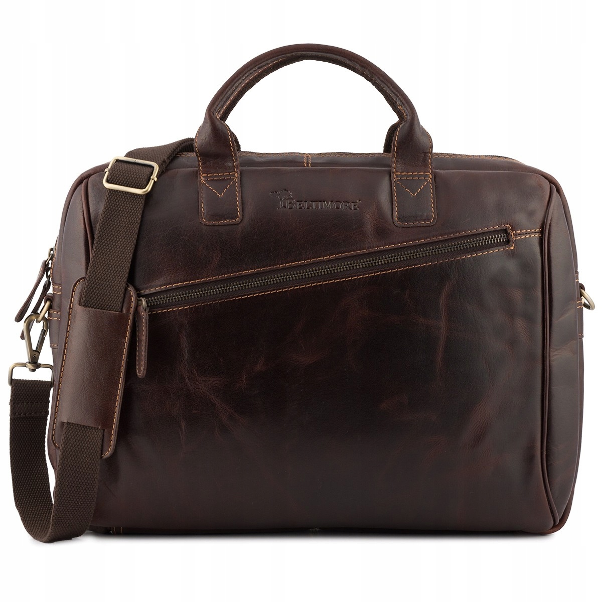 Pánská kožená taška na rameno pro notebook, velká, tmavě hnědá, obchodní N01